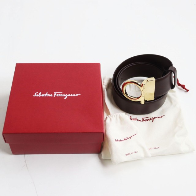 未使用品●Salvatore Ferragamo サルヴァトーレフェラガモ ガンチーニバックル レザーベルト ボルドー×ゴールド イタリア製  箱/保存袋付｜au PAY マーケット