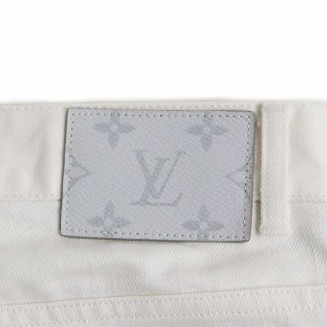 【ドンドン見直し】良品●LOUIS VUITTON ルイヴィトン LVロゴ刺繍/モノグラムパッチ付き デニムパンツ/ジーンズ ホワイト 32 日本製  正規｜au PAY マーケット