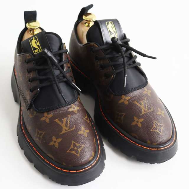 美品●2021年製 LOUIS VUITTON×NBA ルイヴィトン 1A9048 LVボールド・ライン モノグラムキャンバス ダービーシューズ ブラウン 6 伊製