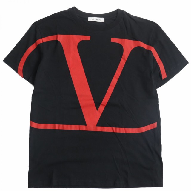 49cm着丈美品●2019年製 VALENTINO ヴァレンティノ Vロゴプリント 半袖Tシャツ/カットソー ブラック×ホワイト M イタリア製 正規品 メンズ