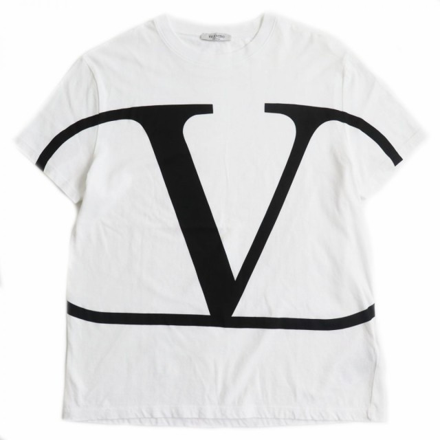 49cm着丈美品●2019年製 VALENTINO ヴァレンティノ Vロゴプリント 半袖Tシャツ/カットソー ブラック×ホワイト M イタリア製 正規品 メンズ