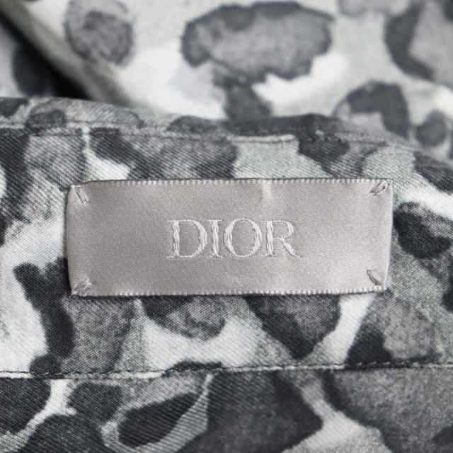 極美●DIOR ディオールオム 933C515A4579 シルク100％ レオパード柄/ロゴプリント オープンカラーシャツ/パジャマシャツ 灰色 39  伊製 正｜au PAY マーケット