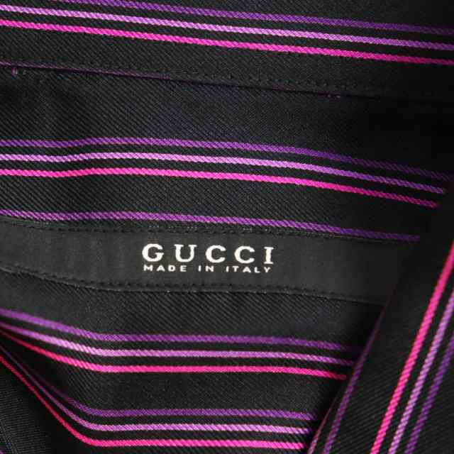 美品○GUCCI グッチ シルク100％ ストライプ×ロゴ 長袖 ダブルカフス