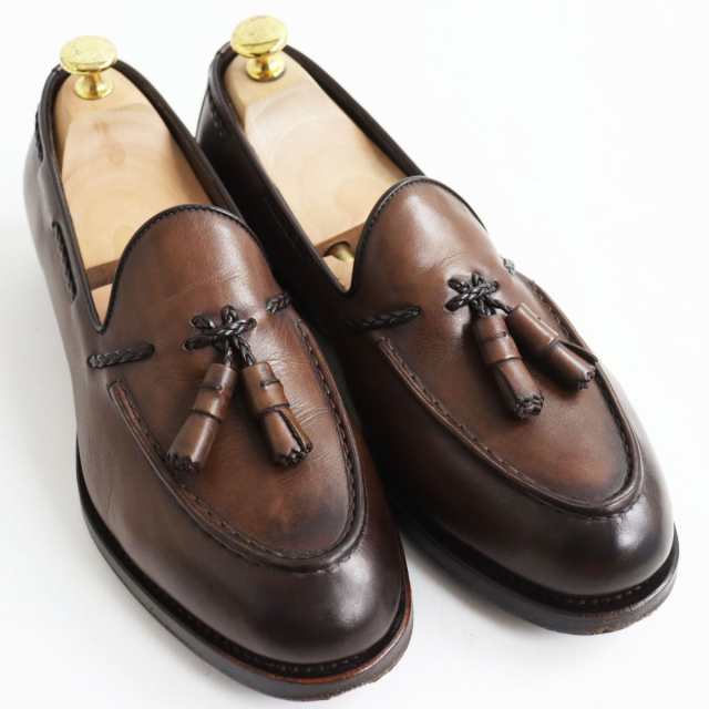 【ドンドン見直し】美品●Santoni サントーニ 12880 GOODYEAR製法 タッセルローファー/レザーシューズ ブラウン 6 1/2 イタリア製 メンズ