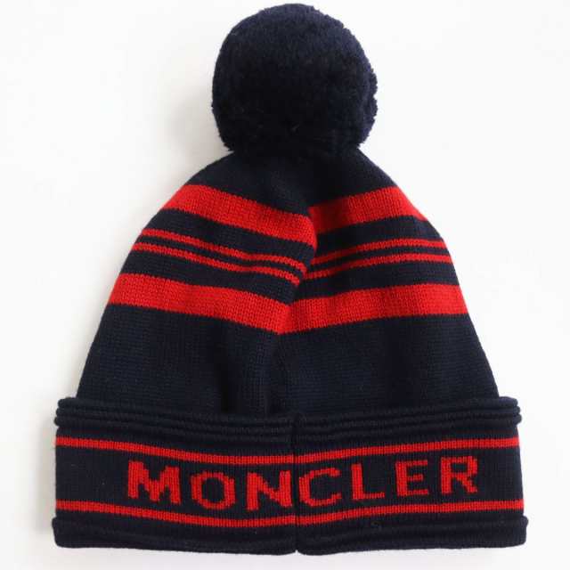 未使用品○MONCLER モンクレール BERRETTO ウール100％ ボーダー ロゴ