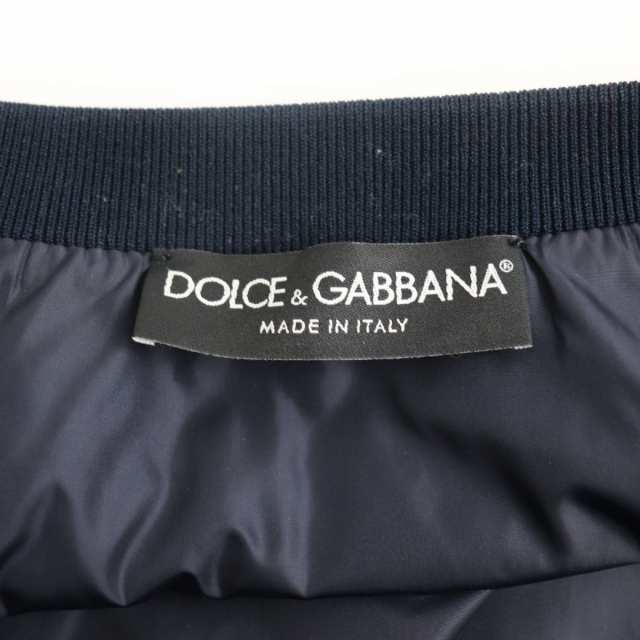 極美品◆DOLCE＆GABBANA ドルチェ＆ガッバーナ ラムレザーパイピング ロゴプレート付き 中綿入りベスト ネイビー 46 メンズ 正規品