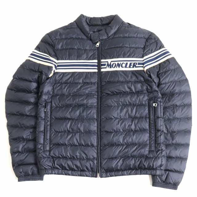 美品◆19年製 MONCLER モンクレール RENALD GIUBBOTTO ロゴデザイン ダブルジップ ライトダウンジャケット ネイビー 1 正規品 メンズ