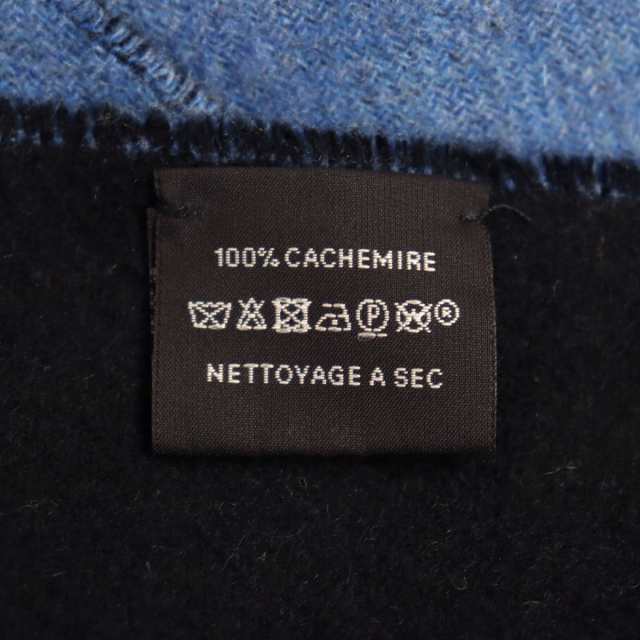 極美品◇HERMES エルメス カシミヤ100％ バイカラー フリンジ付き