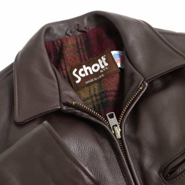 美品◇Schott ショット 681 デッドストック 裏地チェック柄 レザー