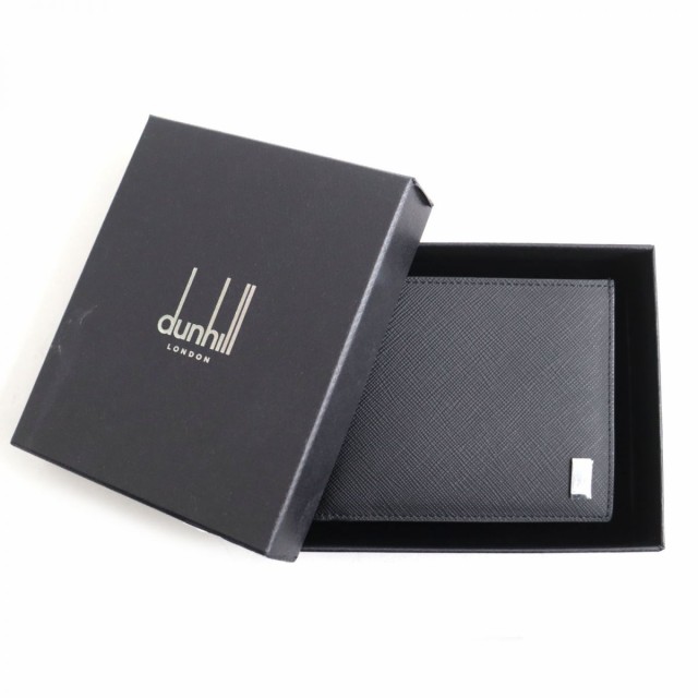 未使用品◆dunhill ダンヒル 20R2PI0PC001 ロゴプレート付き PVC レザーウォレット/二つ折り財布 ブラック 箱付き メンズ