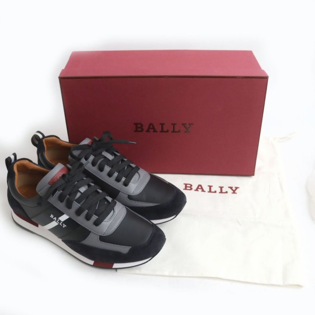 未使用品◆BALLY バリー GENK.O サイドロゴ スウェード使い レースアップ レザースニーカー/シューズ ブラック EU 8E/US 9D 箱・保存袋付き