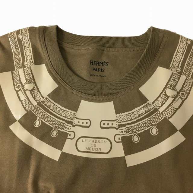 未使用◎正規品 22AW 仏製 HERMES エルメス LE TRESOR DE MEDOR マキシカルトゥーシュ コットン100％ 半袖  Tシャツベージュ 34 箱・タグ｜au PAY マーケット