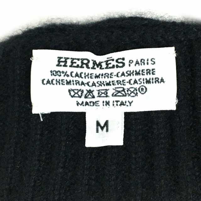 極美品▽HERMES エルメス Hロゴ柄織り カシミヤ100% 手袋/ニット