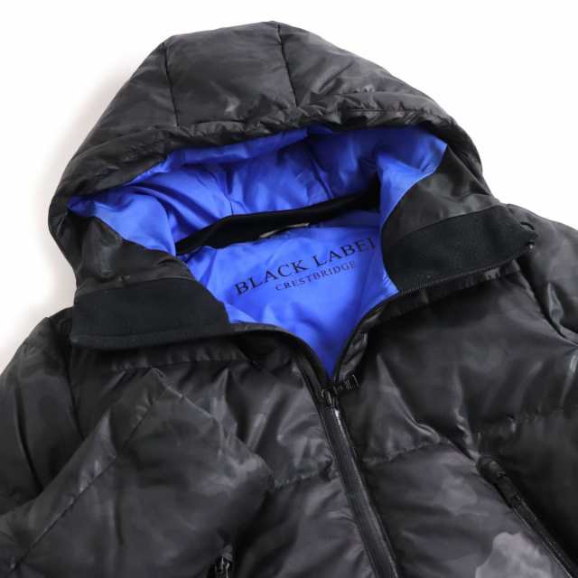 良品□BLACK LABEL CRESTBRIDGE/ブラックレーベルクレストブリッジ カモフラ フーデッド WZIP ダウンジャケット 黒系 M 正規品 メンズ