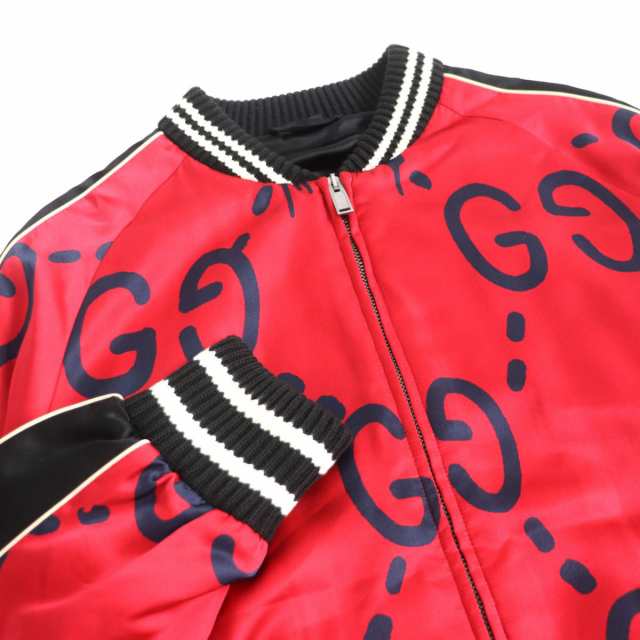 極美品□GUCCI/グッチ 453815 ゴースト シルク混 ラインデザイン ブルゾン/ボンバージャケット/スカジャン 赤 44 イタリア製 正規品  希少｜au PAY マーケット