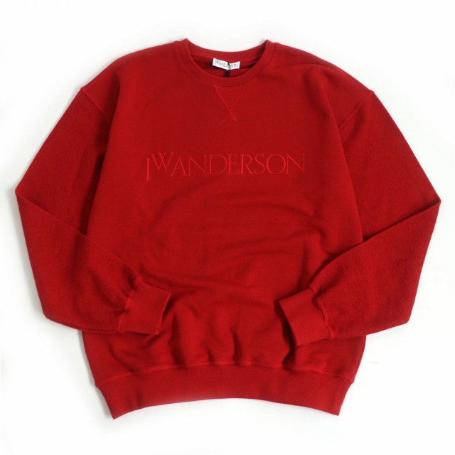 未使用品□JW ANDERSON/JWアンダーソン ロゴ刺繍 袖切り替え ロングスリーブ スウェットシャツ/トレーナー レッド L イタリア製  正規品｜au PAY マーケット