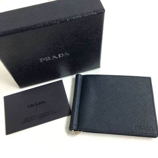 完璧 美品 PRADA プラダ ロゴ マネークリップ サフィアーノレザー 黒