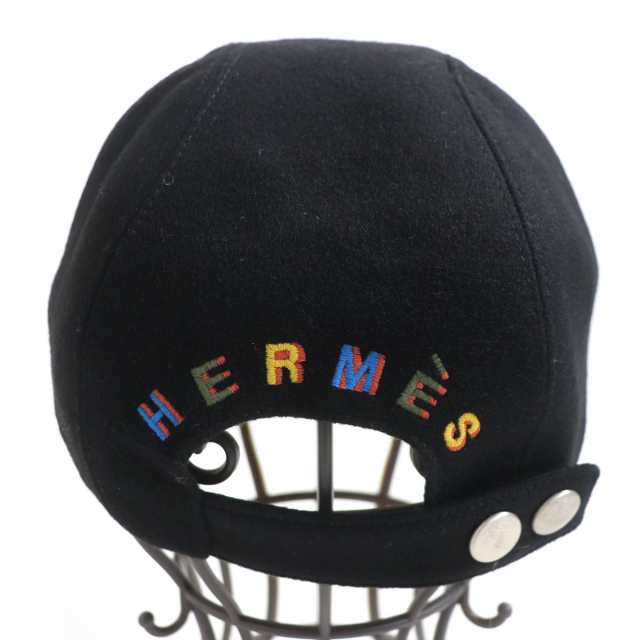 未使用品□HERMES/エルメス ロゴ刺繍 セリエボタン カシミヤ100％ ベースボールキャップ/帽子 ブラック 59 フランス製 正規品  箱付き｜au PAY マーケット