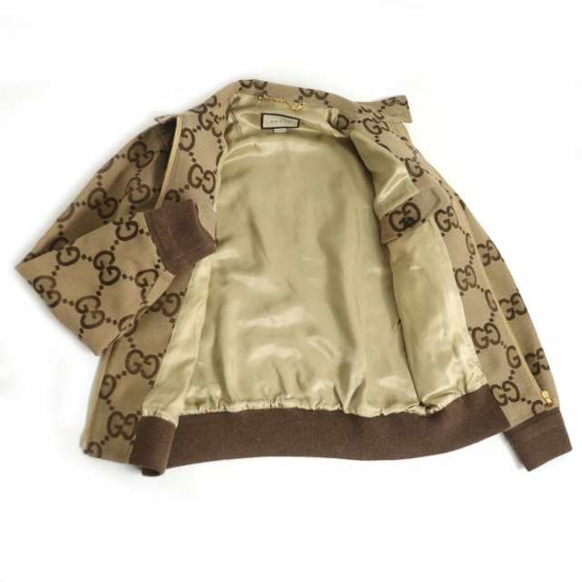 未使用品□22SS GUCCI/グッチ 680812 ジャンボGGキャンバス レザーパイピング ジャケット/ブルゾン ベージュ/エボニー 44 伊製  正規品｜au PAY マーケット