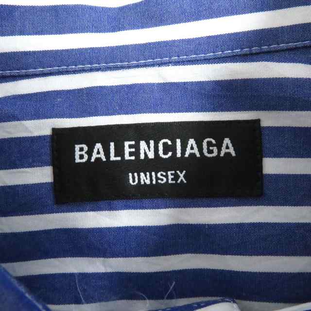 BALENCIAGA バレンシアガ 半袖シャツ 22SS 699195 BB CORP LAYERED BBロゴ ストライプ レイヤード 半袖 シャツ ライトブルー系 38