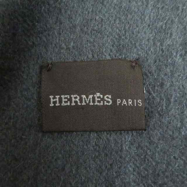 極美品□HERMES/エルメス エブリン/Hロゴ カシミヤ100％ リバーシブル フリンジマフラー/ショール グレー イタリア製 箱付き  寒い時期に｜au PAY マーケット