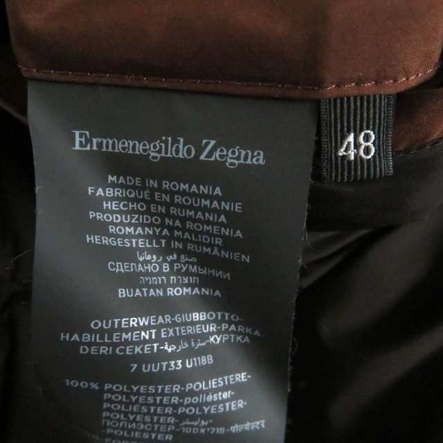 良品□Ermenegildo Zegna/エルメネジルドゼニア 無地 ダブルジップ ダウンジャケット/ブルゾン ブラウン 48 正規品 ハンガー付き メンズ