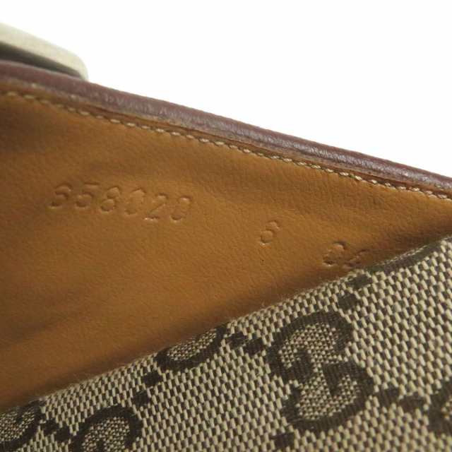 美品□GUCCI/グッチ 658020 GGキャンバス ストラップ付き レザーパイピング スライドサンダル/フラットサンダル ベージュ 6  イタリア製｜au PAY マーケット