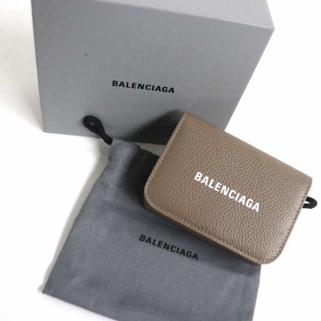 極美品□BALENCIAGA/バレンシアガ 593813 CASH MINI ロゴ入り レザー ミニウォレット/三つ折り財布 ブラウン系 イタリア製 箱付き メンズ