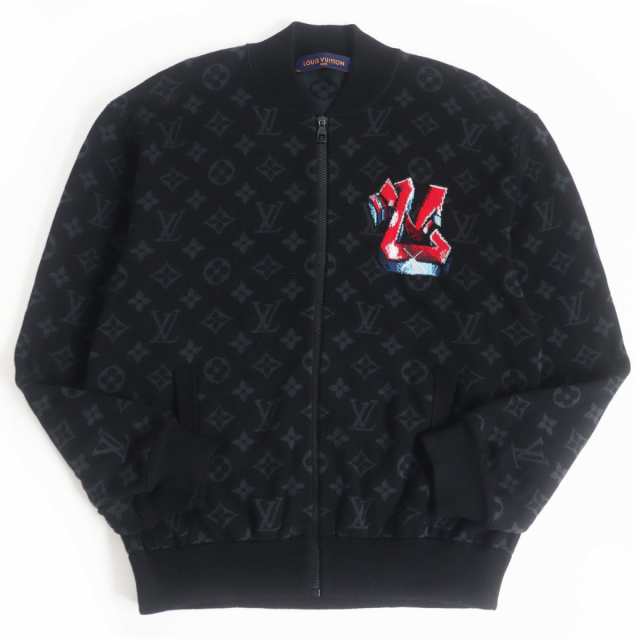 美品□22AW LOUIS VUITTON/ルイヴィトン 1AA4XT LV グラフィティ モノグラム ZIPUP 長袖 ニットブルゾン ブラック S イタリア製 正規品