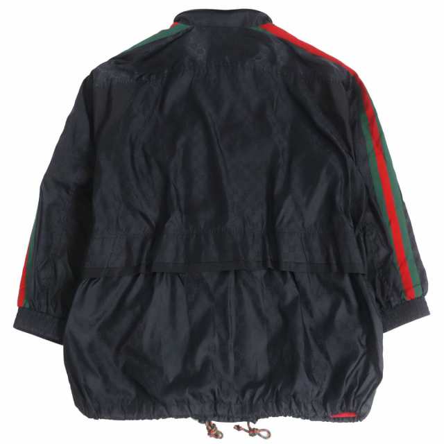 美品□GUCCI/グッチ 618891 GGジャガード ウェブライン フード入り ジップアップ ナイロンブルゾン/ウインドブレーカー 黒 44 伊製  正規｜au PAY マーケット