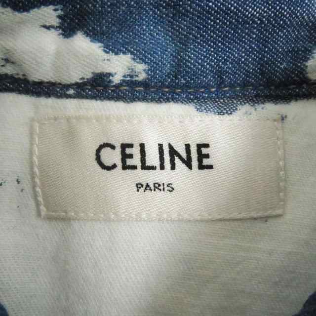 美品□21SS CELINE/セリーヌ 2T103951M ブリーチデニム ルーズ ロングスリーブ 長袖 ウエスタンシャツ ブルー/ホワイト XS  日本製 正規品｜au PAY マーケット