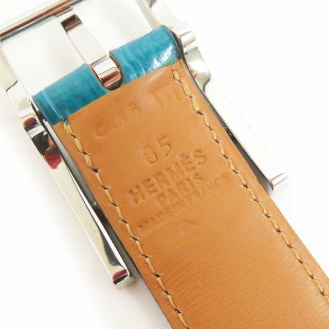 美品□HERMES/エルメス アピ Hロゴ シルバーバックル ポロサス エキゾチックレザー ベルト ターコイズブルー系 85 フランス製 箱付き｜au  PAY マーケット