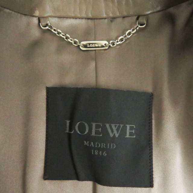 良品□LOEWE/ロエベ　無地　裏地シルク　ラムレザー　チェスターコート/ロングコート　ブラウン系　48　正規品　メンズオススメ◎