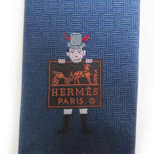 極美品□HERMES／エルメス　429039T　Hロゴ総柄　シルクツイルタイ／ネクタイ/レギュラータイ　ブルー　メンズ　ビジネスシーン　オスス｜au  PAY マーケット