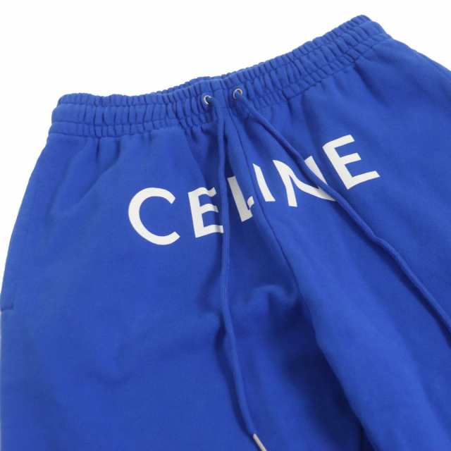 美品□CELINE/セリーヌ 2Z056052H ロゴプリント コットン100％ スウェットパンツ/ジョガーパンツ ブルー S イタリア製 正規品 メンズ