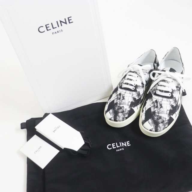 未使用品□CELINE/セリーヌ ELLIOT/エリオット 総柄 レースアップ ローカット キャンバススニーカー ブラック×ホワイト 41  イタリア製｜au PAY マーケット