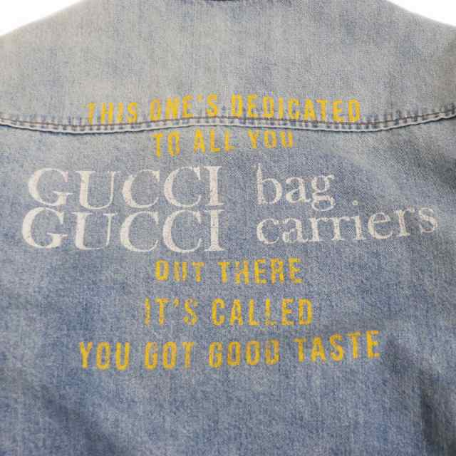 極美品□22AW GUCCI/グッチ 667998 You Got Good Taste バックプリント クラッシュ加工 裏ボア デニムジャケット  ブルー 44 伊製 正規品｜au PAY マーケット