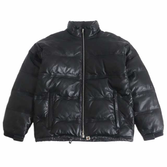 良品□A BATHING APE エイプ LEATHER CLASSIC DOWN JACKET シープスキン WZIP レザーダウンジャケット  ブラック M 正規品 メンズ 希少！｜au PAY マーケット