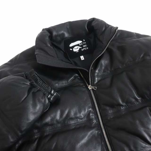 良品□A BATHING APE エイプ LEATHER CLASSIC DOWN JACKET シープ 