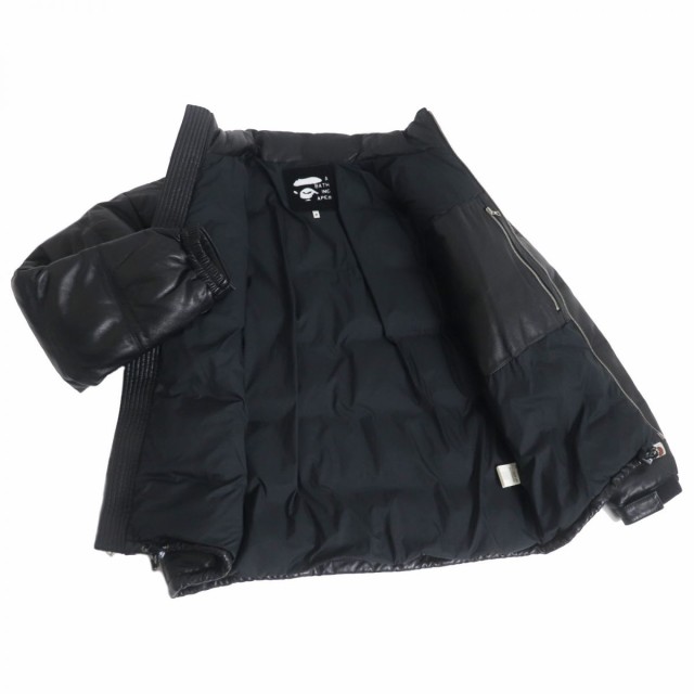 良品□A BATHING APE エイプ LEATHER CLASSIC DOWN JACKET シープ