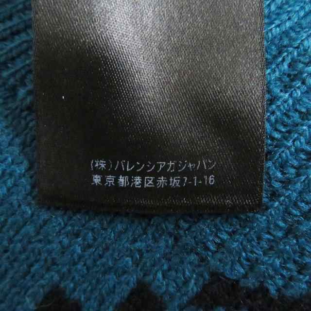 美品□21AW BALENCIAGA/バレンシアガ 657520 ジャガード ロゴ総柄 ウール 長袖ニット/セーター ブルー系 XS イタリア製 正規品 メンズ