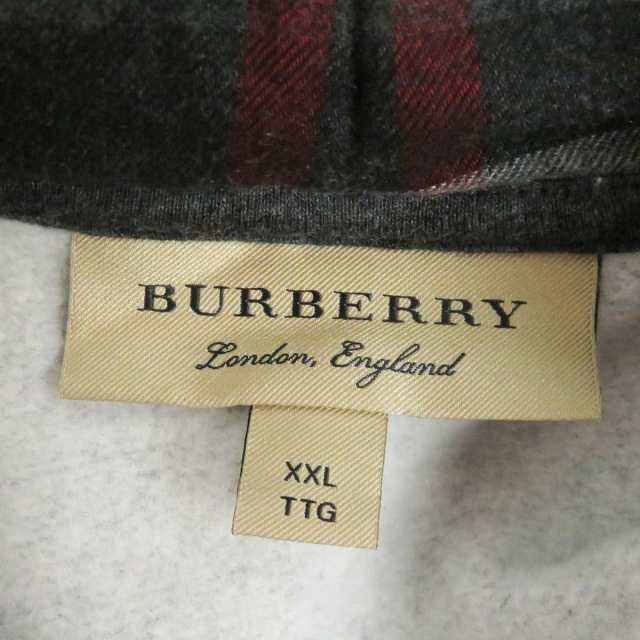 美品□BURBERRY/バーバリー フード裏チェック柄 ロゴ刺繍 プルオーバー スウェットパーカー/フーディー ダークグレー XXL 正規品  メンズ｜au PAY マーケット