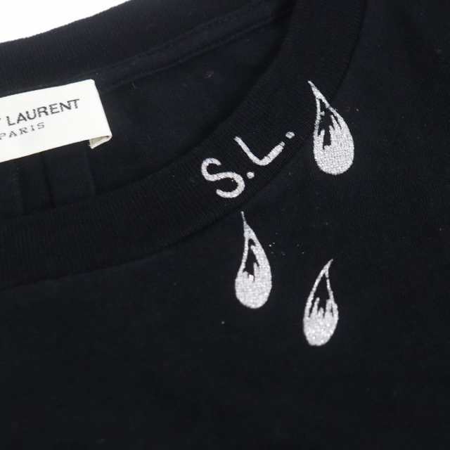 美品 サンローラン パリ SAINT LAURENT PARIS Tシャツ カットソー 半袖 ショートスリーブ ロゴプリント トップス メンズ S ブラック