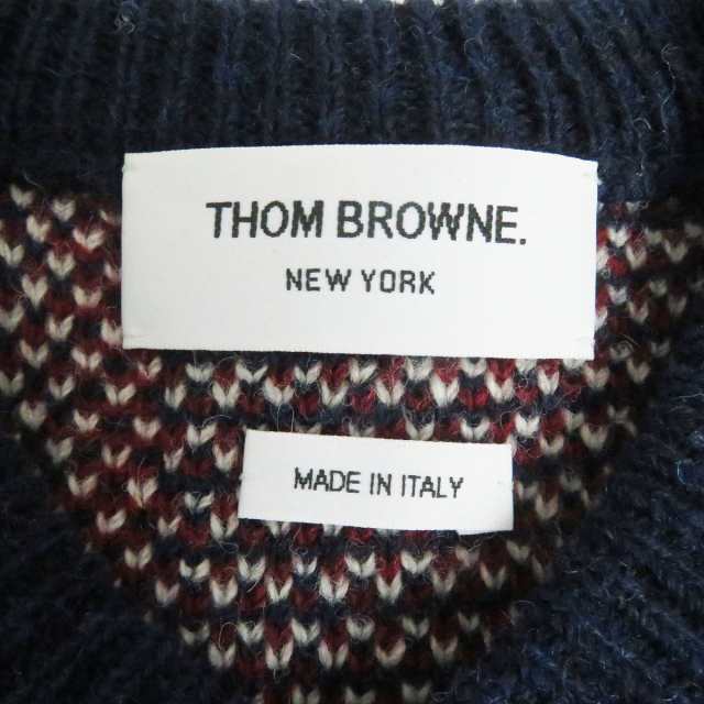 極美品□THOM BROWNE/トムブラウン MKA319A 織柄 シェルボタン Vネック ロングスリーブニット/セーター トリコロール イタリア製 0 正規品