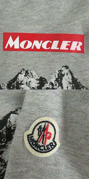 未使用□MONCLER/モンクレール MAGLIA プリントデザイン トリコロール ロゴワッペン コットン スウェットシャツ/トレーナー グレー L 正規