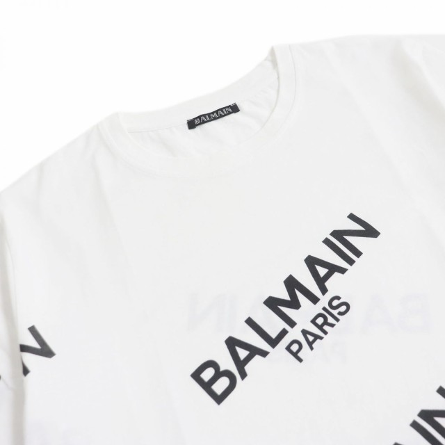 極美品□BALMAIN/バルマン ロゴプリント 総柄 コットン100％ クルーネック 薄手 ショートスリーブ 半袖Tシャツ/カットソー 白 M メンズ51cm着丈