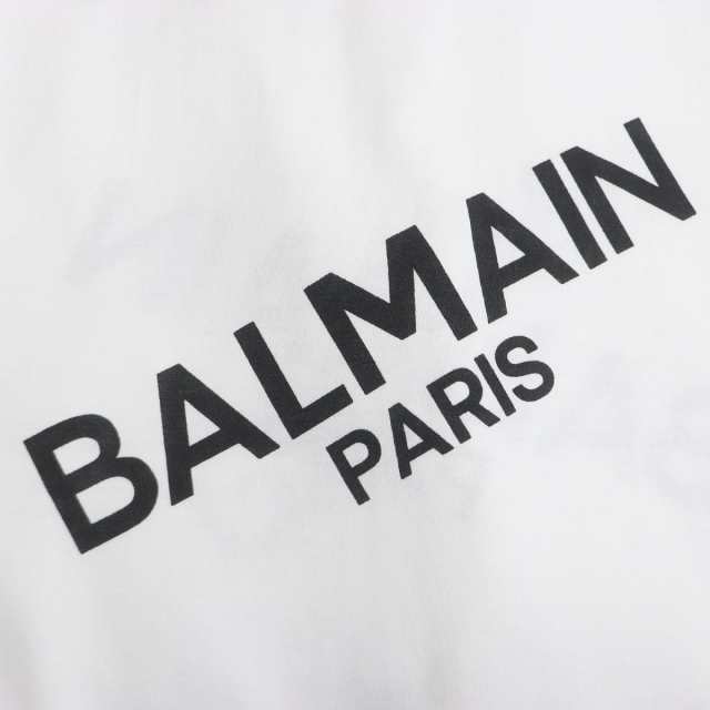 極美品□BALMAIN/バルマン ロゴプリント 総柄 コットン100％ クルーネック 薄手 ショートスリーブ 半袖Tシャツ/カットソー 白 M メンズ51cm着丈