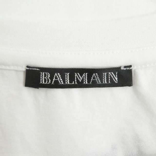 極美品□BALMAIN/バルマン ロゴプリント 総柄 コットン100％ クルーネック 薄手 ショートスリーブ 半袖Tシャツ/カットソー 白 M メンズ51cm着丈