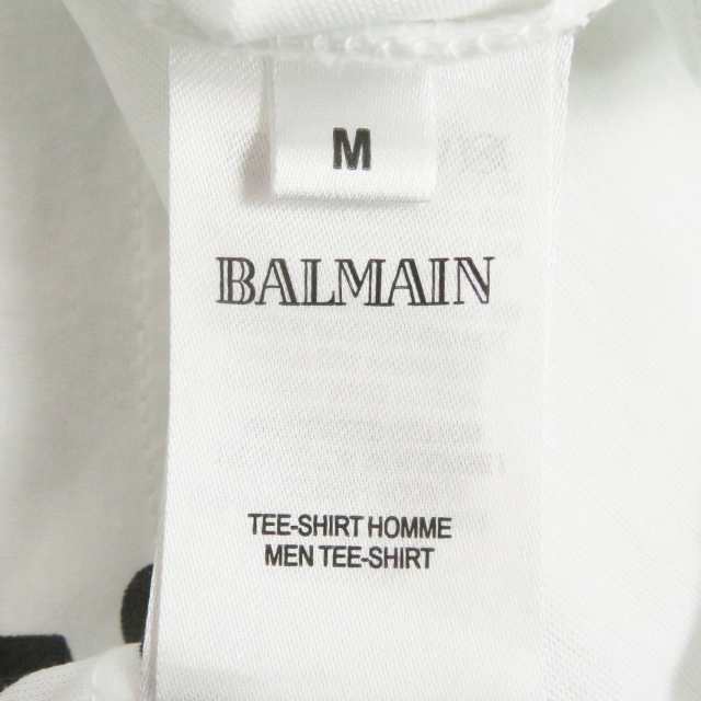 極美品□BALMAIN/バルマン ロゴプリント 総柄 コットン100％ クルーネック 薄手 ショートスリーブ 半袖Tシャツ/カットソー 白 M メンズ51cm着丈