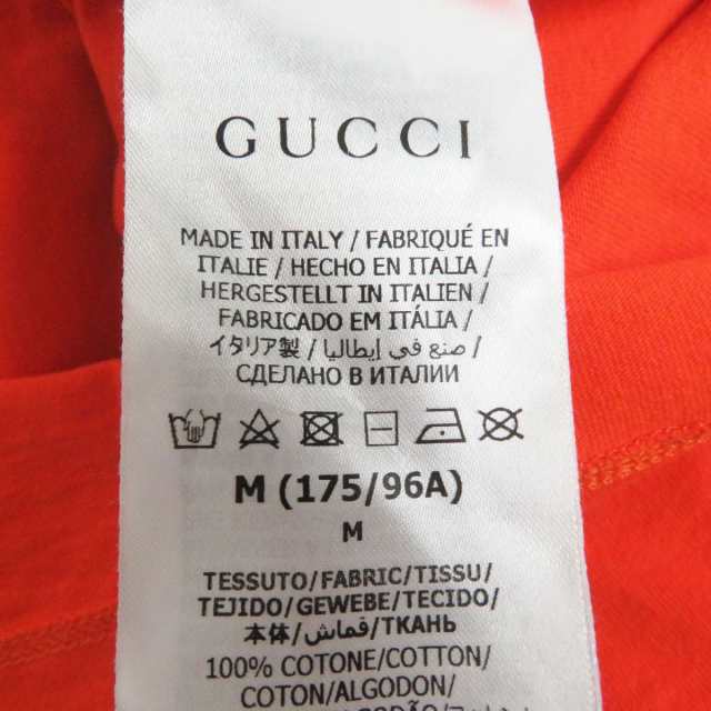 美品□GUCCI/グッチ 548334 タイガー ロゴプリント コットン100％ クルーネック 半袖Tシャツ/カットソー オレンジ M イタリア製  正規品｜au PAY マーケット